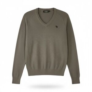 Abercrombie &‎ Fitch Mens V Neck Wool Blend Sweater Gray Logo Knit Classic Fit L